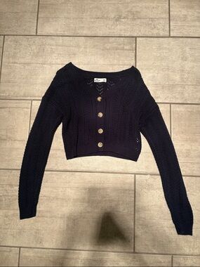 Hollister Navy Cropped Open-Knit Sweater Top